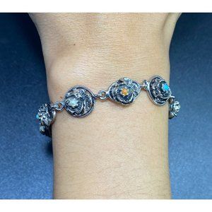 Vintage Goldette Bracelet Designer Signed Simulated Gemstone Silver Tone